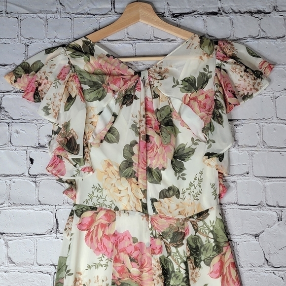 Divine Heritage Twist Back Midi Dress In Ivory Peach Pink Floral Print Size S - Picture 10 of 14